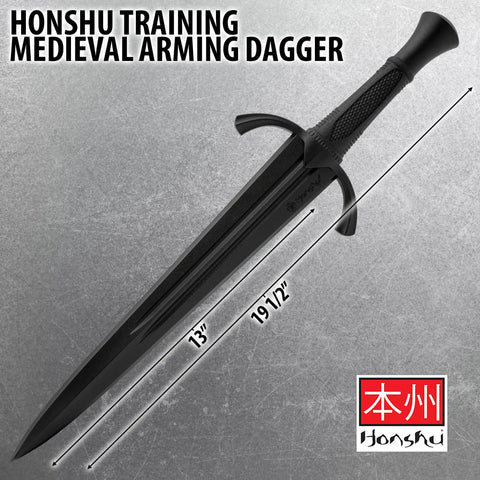 Training Medieval Arming Dagger For Sparring And Practice, 19.5 Inch, Durable Polypropylene, Textured Black Handle