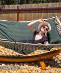 Portable Double Rope Hammock With Pad For Two People Garden Backyard Patio Poolside Gray Green With Quilted Reversible Pad