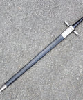 Stainless Steel Medieval Cross Crusader Knight Templar Sword With Scabbard 33.9 Inch Overall Length displayed on pavement