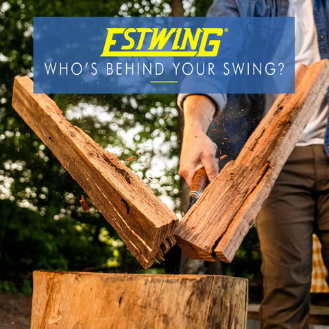 Man using Sure Split Wedge 5 Pound USA Made Wood Splitting Tool With Forged Steel Construction to split wood outdoors.