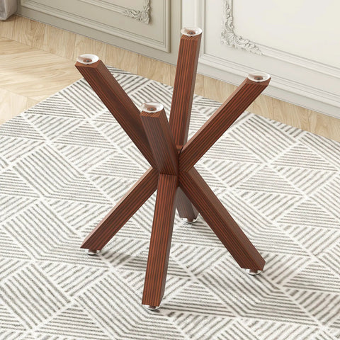 28 Inch Heavy Duty Table Legs With Suction Cups And Pre Drilled Holes Fit Glass Marble Wood Tops For DIY Desk And Coffee Table Bases In Walnut Color And Built To Last, showing an assembled walnut table leg set on rug.