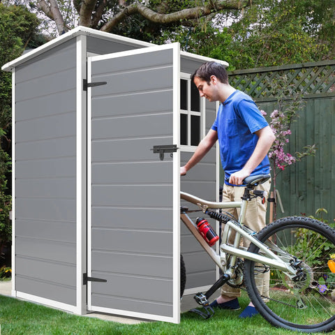 5x3 Ft Outdoor Storage Shed With Floor All Weather Resin Construction Window And Lockable Door Waterproof Plastic Tool Storage