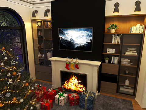 Battery Powered Wall Lamp Sconce Set No Wiring Required Remote Control in a cozy living room with fireplace and Christmas decor