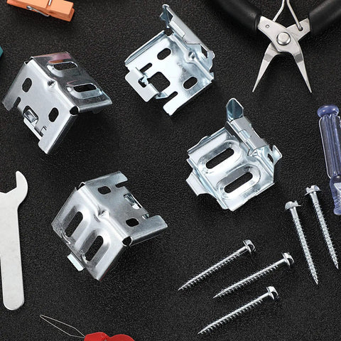 Six Pack Mini Blind Brackets 1.18X1.18 Inch With Screws For Window Blinds Replacement Hardware Set shown with tools and screws
