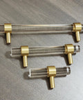 Adjustable Acrylic And Brass Cabinet Pulls With Center To Center Range 0 To 6 Point 2 Inches Four Piece Set In Modern Gold And Clear Finish