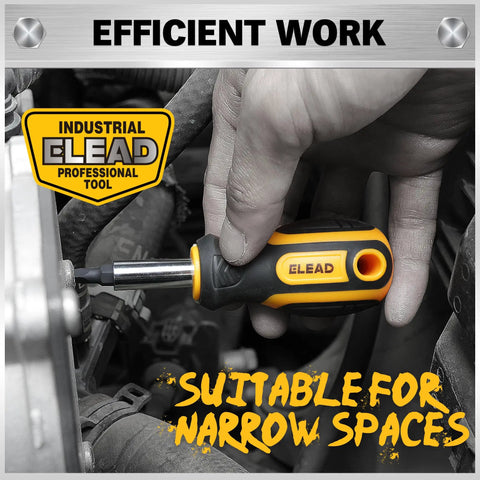 26 Piece Tough As Nails Magnetic Screwdriver Bit Set Cr V Steel T5 T40 Security Torx Square Phillips Slotted Bits With Cushion Grip Handles For Quick Fixes And Weekend Wrenching, user working in tight space.