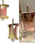 Sliding Mirror Door Rollers Assembly For Closet Doors With 1-1/2 Inch Nylon Concave Wheels And 2-1/2 Inch Hole Centers, Top Adjustable, Yellow Zinc Plated W8020C, 2 Pack Replaces Damaged Rollers On Wood Or Metal Framed Doors showing front and installed views