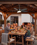 Family dining under Outdoor Ceiling Fan With Lights 42 Inch Wet Rated IP65 Plug In Gazebo Patio Fan, wooden gazebo setting