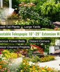 Battery Powered Sprayer Wand With 32 Ft Hose And 3 Adjustable Speeds For Easy Garden Watering, Long Reach, shown in garden setting