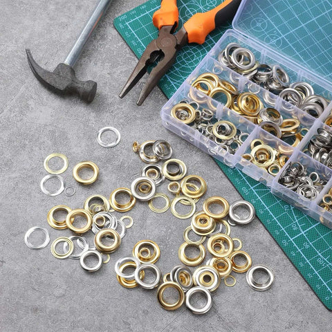 200 Pcs Brass Grommets And Eyelets Kit With Washers For Fabric Clothes Canvas Curtains Bags And Leather Projects Heavy Duty Corrosion Resistant Fasteners In Gold And Silver Finish For DIY Crafts