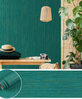Room with Teal Green Grasscloth Peel And Stick Wallpaper For Walls Self Adhesive Textured Linen Vinyl Covering Waterproof Faux Grasscloth For Home Decor Makes A Boss Wave In Your Space Large 30 By 236 Inches, featuring plants and a pendant lamp.
