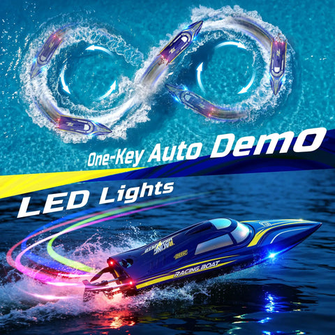 Speeding 14 Inch Fast RC Boat For Kids And Adults 20 Plus MPH Remote Speed Boat With Dual 1200mAh Batteries LED lights on water