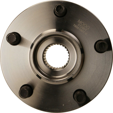 Front view of a heavy duty wheel bearing and hub assembly for Subaru vehicles, featuring corrosion-resistant studs.