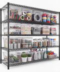 Flex Your Storage Space With This Badass Heavy Duty 5 Tier Metal Wire Shelving Rack featuring organized clear bins of craft supplies and tools.