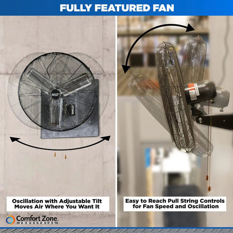 Beastly 30 Inch Oscillating High Velocity Industrial Wall Fan with 2 Speed All Metal Build and Aluminum Blades Installed