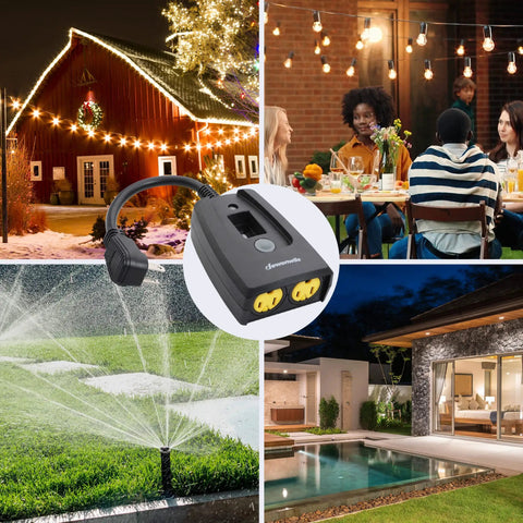 Outdoor Timer For Electrical Outlets Waterproof Weather Resistant Plug In Countdown Timer With Two Grounded Outlets For String Garden Lights 15A 125V 0.5 HP UL Listed