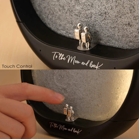 Moon Decor Lamp With Lunar Landscape Scene, Touch Dimmer In 3 Color Modes, Stepless Brightness, Couple Spaceman And Spacewoman Figurine