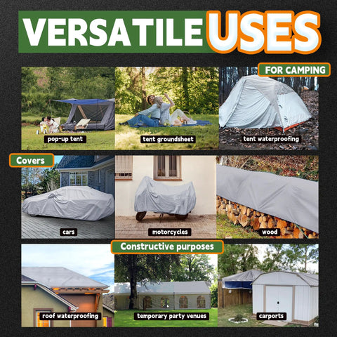 3x3 Ft Waterproof Tarp Pack Of 2, 5.5 Mil Thick Polyethylene Multipurpose Camping Tarpaulin Silver Blue Finish for versatile uses