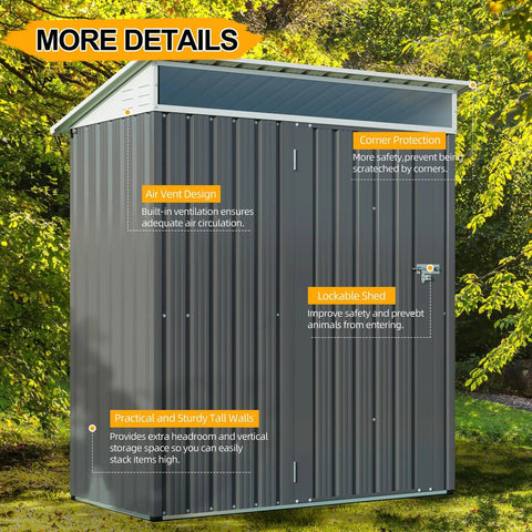 5x3 Ft Outdoor Storage Shed With Window, Metal Garden Shed, Lockable Single Door, showcasing weather-resistant features.