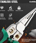 Stainless steel Eight In One Wire Stripper With Voltage Tester For DIY Electricians showcasing pliers and features.