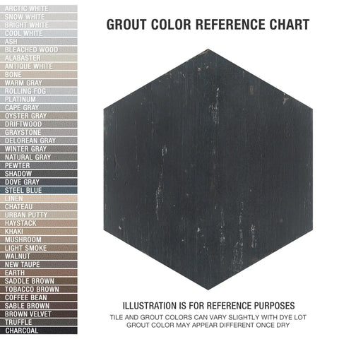 Retro Hex Nero Porcelain Tile For Floors And Walls Dope Hex Pattern Glazed Textured Finish with Grout Color Chart Example