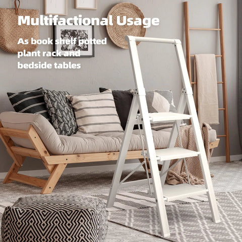 Aluminum 3 Step Foldable Ladder With U Shaped Handgrip Lightweight Home Utility Stool For Kitchen Garage Garden Indoor Outdoor Use Reach High Shelves And Cabinets white in living room