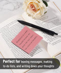 Sticky Notes Bulk Pack 3x3 Inches 12 Pads 600 Sheets Vintage Colors used as bookmark on open book with pen for quick notes