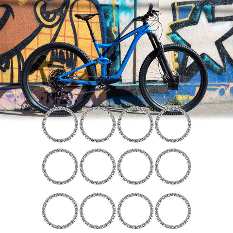 12 Pack 40mm Outer Diameter Bicycle Ball Bearing Cage Retainer With 20 Balls Inner Diameter 33.5mm Steel Build For Crank And Wheel Bearings Durable Bike Part Upgrade Gear Beef Up Your Ride shown with a bicycle and graffiti backdrop.
