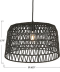 Boho Modern Hanging Rattan Pendant Light With Iron Frame And Natural Paper Wrap Charcoal Gray Woven Lamp In Black Finish dimensions