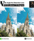 Comparison of cathedral image with and without lens distortion showing no distortion clarity from Ultra HD 48MP USB Camera.