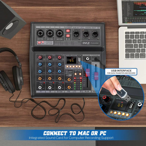 DJ Audio Mixer Pro 3 Channel Controller With 16 Preset Effects USB Interface 3 Mic Line Inputs 48 Volt Phantom Power Built In FX Processor MP3 Player And Headphone Jack PMX462