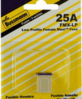Heavy Duty 25 Amp Low Profile ATM Female Maxi Fuse Delivering Beefy Circuit Protection And Snug Plug And Play Fitments on packaging.