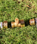 Solid Brass Garden Hose Repair Kit With Stainless Steel Clamps, Male Adapter, Female Swivel Fitting, 5/8 Barb X 3/4 Female, Includes Rubber Gasket And PTFE Seal Tape, Two Sets installed on hose