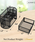 Mesh Desk Organizer With Drawers, 9 Compartments Pencil Holder For Desk, Go To Office Accessory, size dimensions shown
