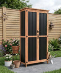 Outdoor Storage Cabinet With 3 Adjustable Shelves Lockable Doors Weatherproof Wood And Metal Garden Shed For Tools