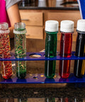 Large Plastic Test Tubes and Rack Set With Six Bottles Kid Friendly Science Experiments Durable Clear Lab Kit filled with colorful liquids