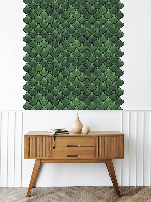 Green Peel And Stick Backsplash Tiles Set Of 10 displayed above a wooden cabinet for modern home decor and quick makeover.