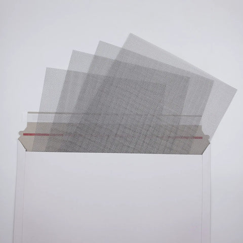 Four sheets of Rust-Resistant 304 Stainless Steel Mesh Screen For Windows And Vents overlapping, showing material texture.