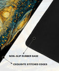 Starry Night Cat Desk Mat Extended Large 31.5 by 15.7 Inch Anime Mouse Pad showing non-slip rubber base and stitched edges.
