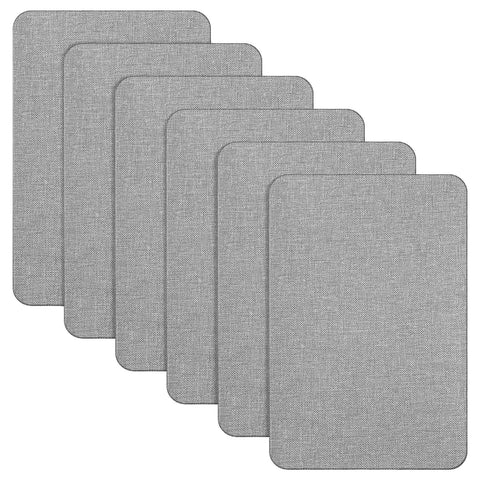 Six gray linen fabric patches for Self Adhesive Fabric Couch Repair Patches Kit 4x6 Inches Linen Mending Tape For Sofa Repair And Furniture.