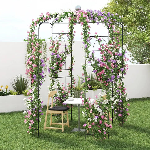 Birdcage Shaped Garden Arch For Climbing Plants And Outdoor Decor, 9.3 By 6.5 Ft Heavy Duty Metal Pergola Trellis with flowers