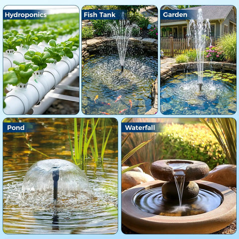 No Fuss 20W Solar Pond Filter Kit With Fountain Pump used in hydroponics, fish tanks, garden fountains, ponds, and waterfalls