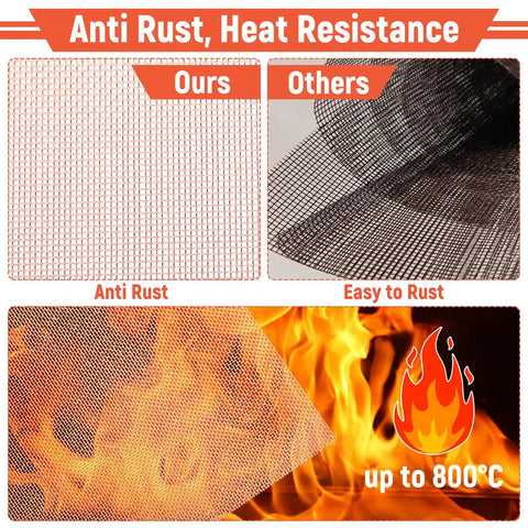 Image showing comparison of Four Pack Copper Woven Mesh Screens Set 11.81 by 8.27 Inches Each Nearly 100 Percent Pure Copper and other mesh