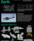 Back packaging of F4U Corsair 3D Metal Model Kit Unassembled No Glue No Solder Needed Easy Clip From Metal Sheets Set