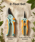 2 Pack Garden Pruning Shears And Precision Scissors Set, 8 Inch Bypass Pruner And 6.25 Inch Garden Clippers on cloth background