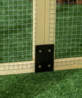 Close-up of mesh and wood construction of Large Wooden Chicken Coop With Run And Perches For Outdoor Backyard Farm 4.6 By 2.8 Feet