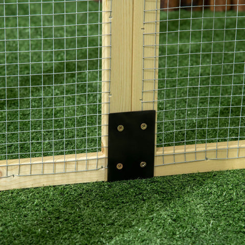 Close-up of mesh and wood construction of Large Wooden Chicken Coop With Run And Perches For Outdoor Backyard Farm 4.6 By 2.8 Feet