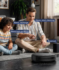 2 In 1 Robot Vacuum And Mop Combo With Slim 2.87 Inch Design, Wi Fi App And Voice Control, in use with family in living room