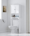 Over The Toilet Storage Cabinet For Bathroom White Beadboard Style Shelf With Anti Tip Anchor Tall Organizer for small spaces
