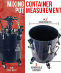 Built Tough 10 Gallon Powder Coated Steel Pressure Paint Tank With Precision Regulator Dial Gauge And Rust Resistant Coating for Garage Grinds That Always Rock, measuring 32" high with wheels.